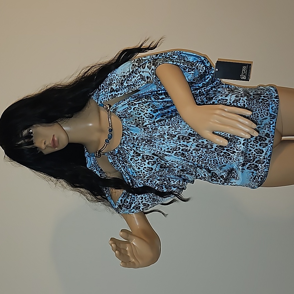 MACYS Grass Jean Collection Blue leapord print Easy breezy shirt Vintage